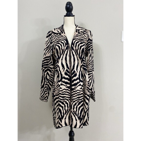 LIVERPOOL Open Front Cardigan Sweater Coat Abstract Zebra Jacquard New Size XL